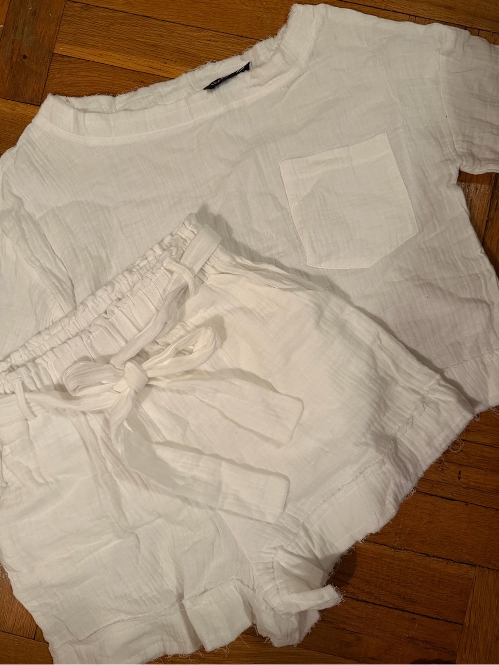 Women’s White Linen-Blend Drawstring Shorts